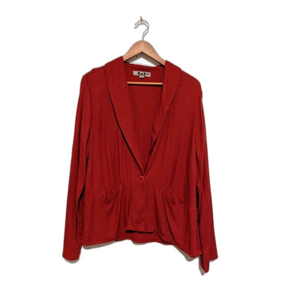 FLAX Burgundy Red Rayon Lightweight Cinch Back Jacket M Shawl Collar - Picture 1 of 5